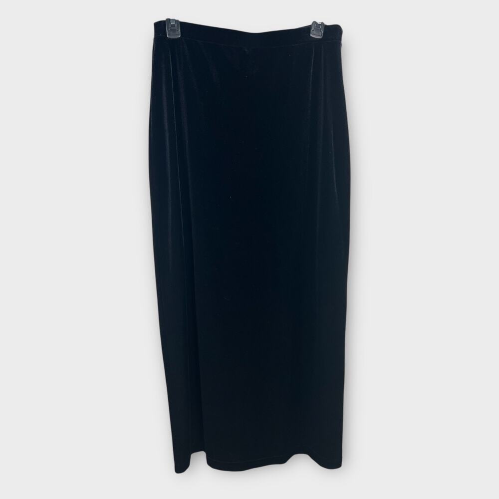 Vintage Black Velvet Midi Skirt Back Slit‎ Medium Classic